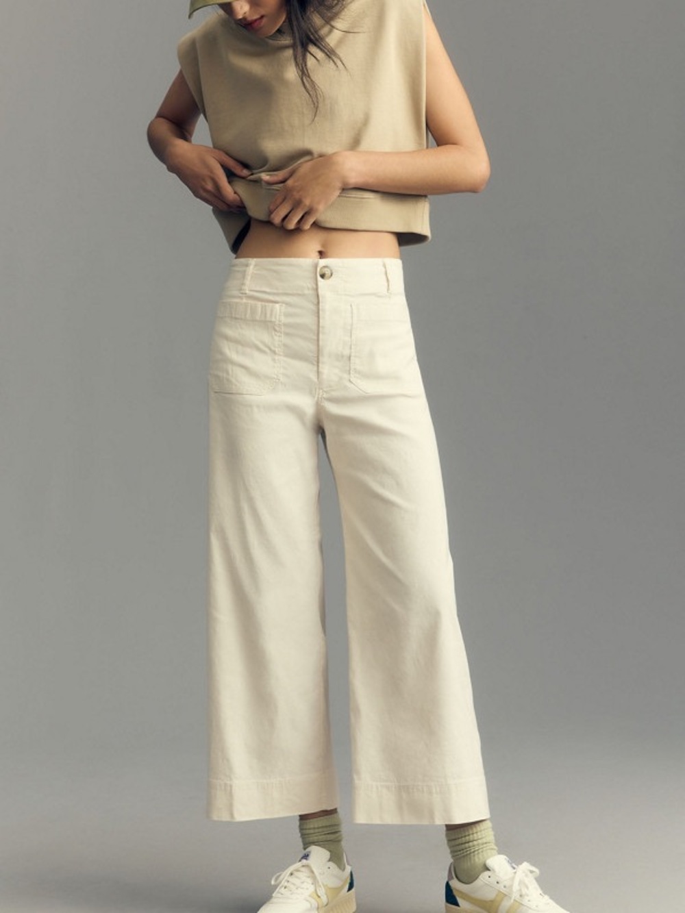 NWT Maeve the Colette Wide Leg Pants High Rise Chalk White Cream Size 32